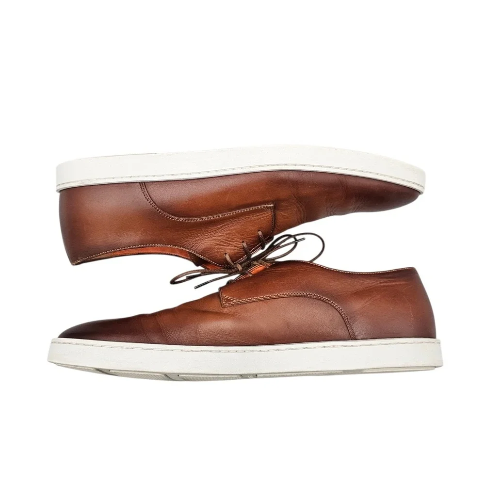Santoni Mens Size 15 EUC Atlantis Brown‎ Burnished Buttery Soft Leather Sneakers